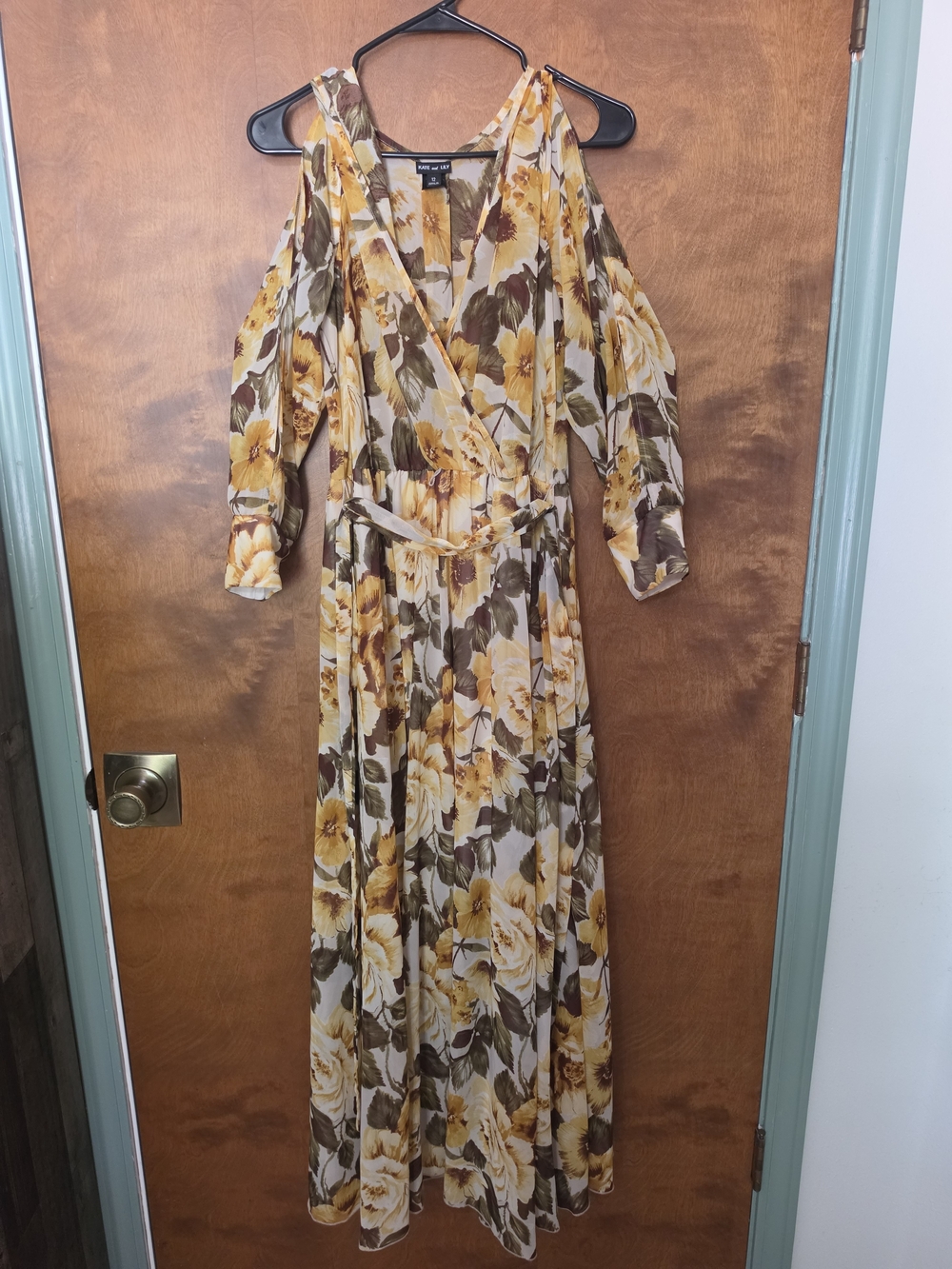 Floral Cold-Shoulder Wrap Maxi Dress in Mustard Yellow by A New Day